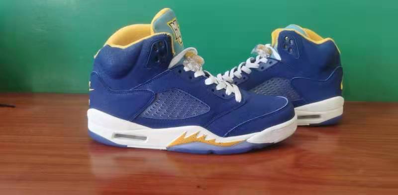 2021 Air Jordan 5 Sea Blue Yellow Shoes